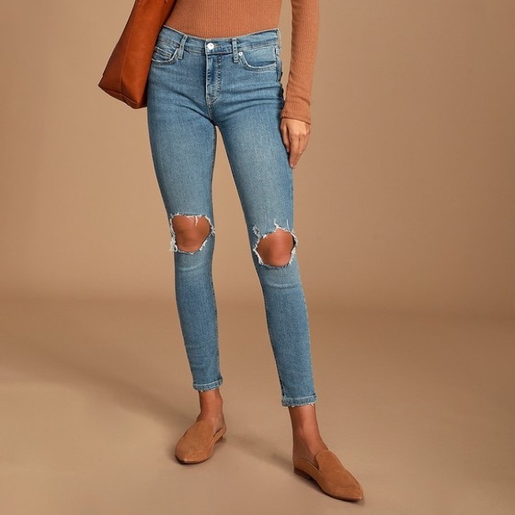 Free People Denim - Free people busted knee skinny jeans blue wash
